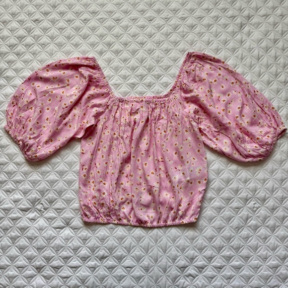 NWT Billabong Sun City ‘Daisy Crazy’ Pink Floral Boho Puff Sleeve Shirt - Small - Picture 1 of 15
